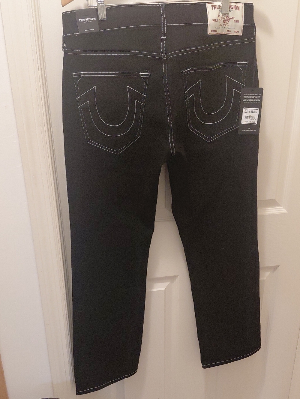 True Religion Black Straight Leg Jeans with Contrast Stitching
